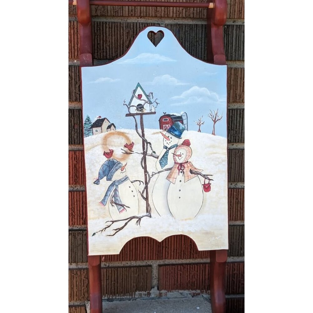 Tole Painted Sled with Winter Scene